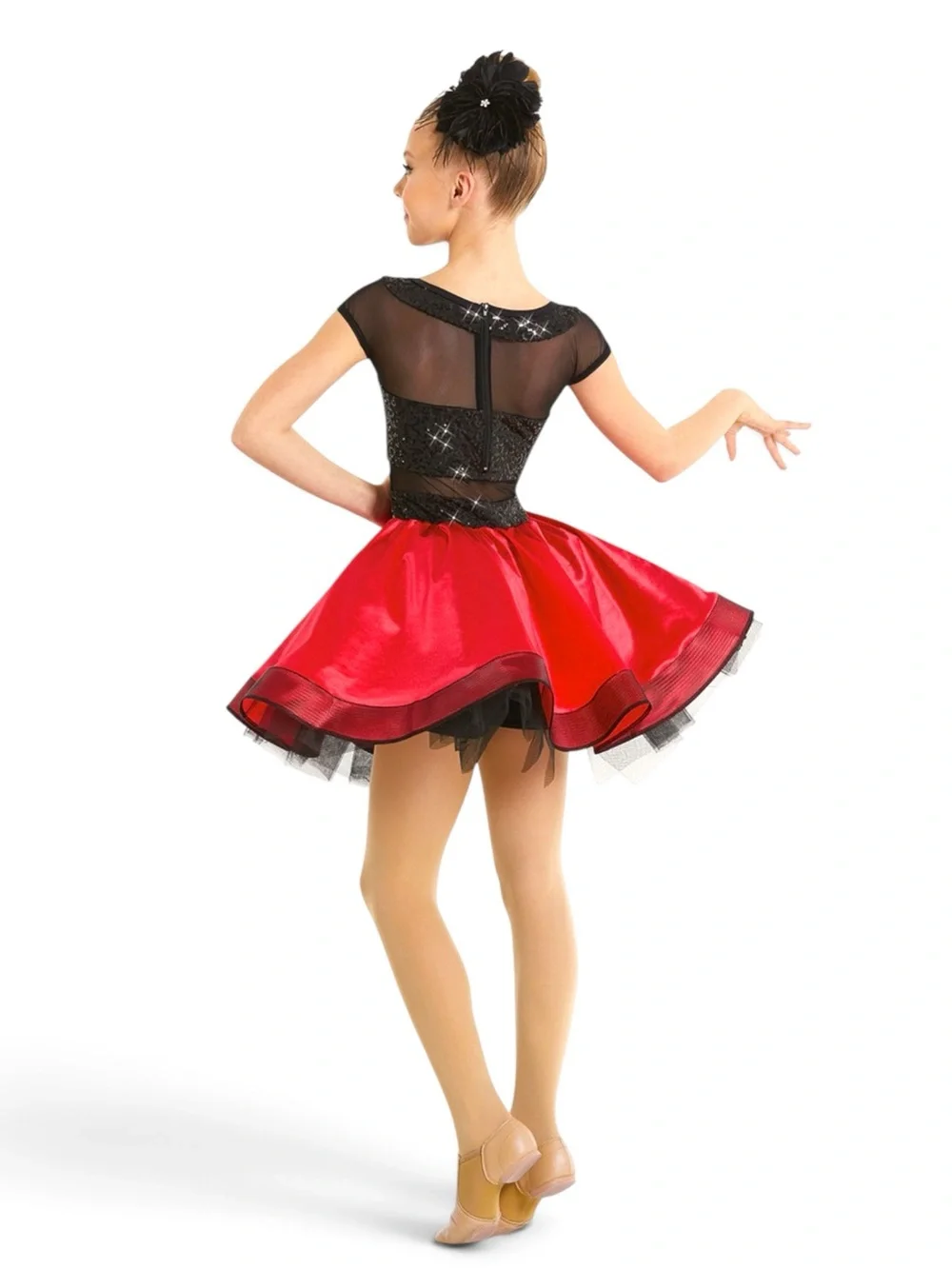 Weissman Anna Sun Red & Black Sequin Dress w/ Satin Skirt Dance Costume 10138